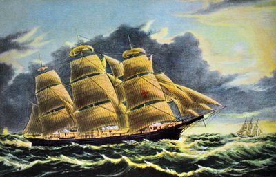 Clipper-Schiff Dreadnought vor Tuskar Light von N. and Ives, J.M. Currier